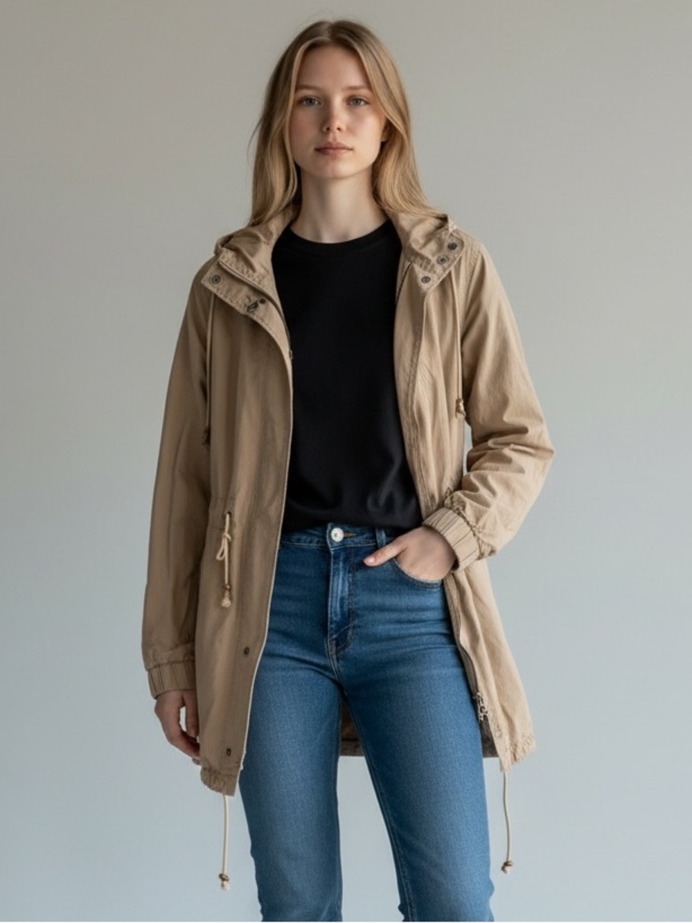 Club Monaco Tan Cotton Hooded Utility Anorak Jacket | Size XS
